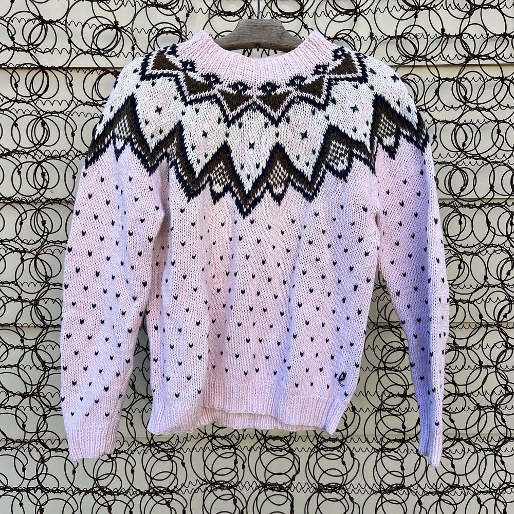 Vintage 90s Nordstrom pastel pink fair isle cottagecore sweater SMALL